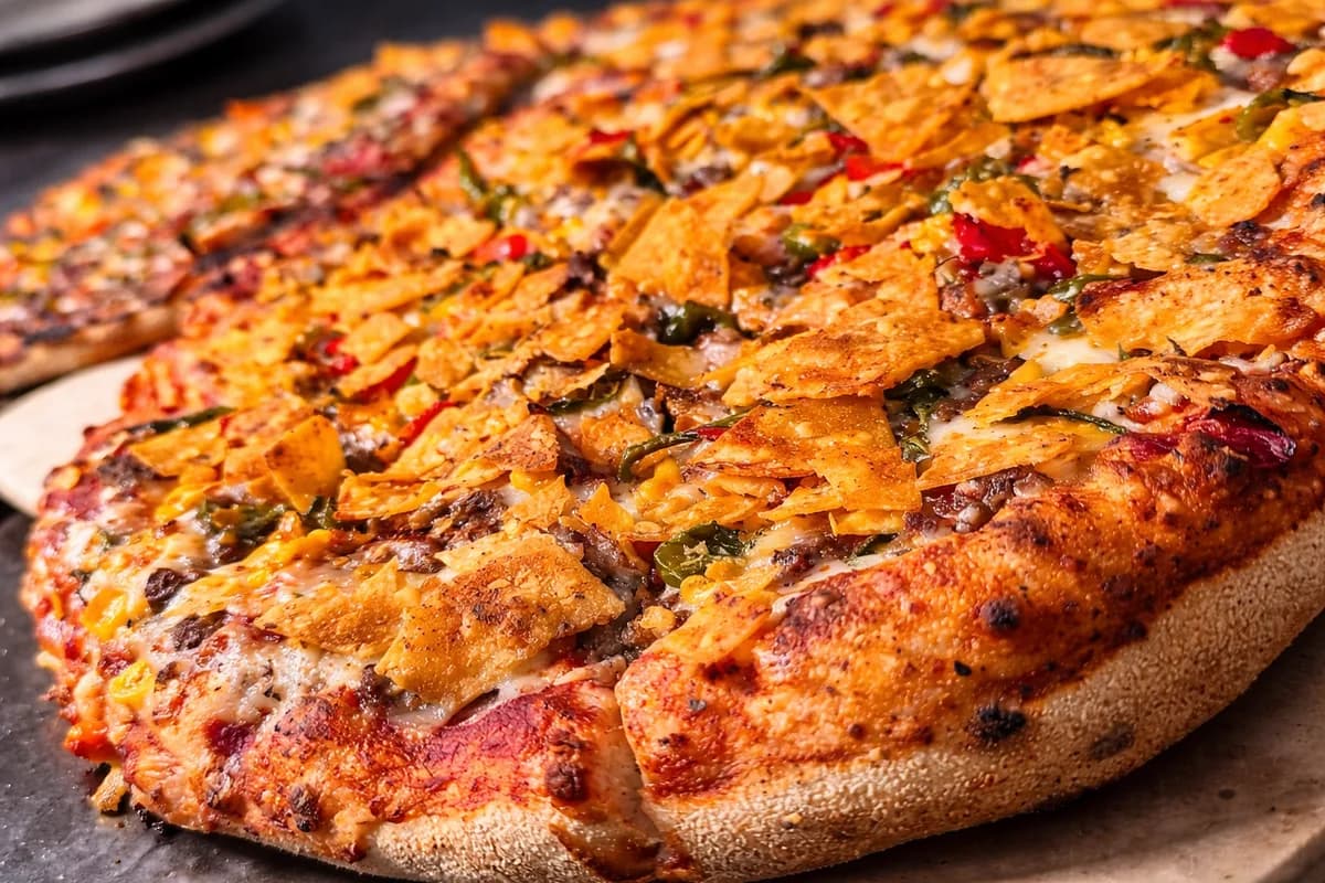 Pizza Pidepizza recién salida del horno con ingredientes frescos